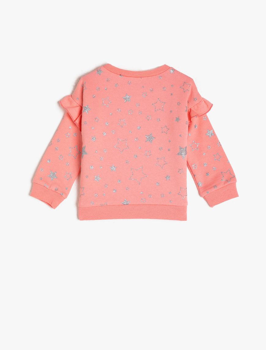  Kız Bebek Pamuklu Simli Baskılı Fırfır Detaylı Sweatshirt