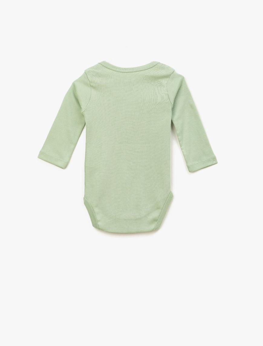  Erkek Bebek Pamuklu Baskılı Uzun Kollu Çıtçıtlı Body