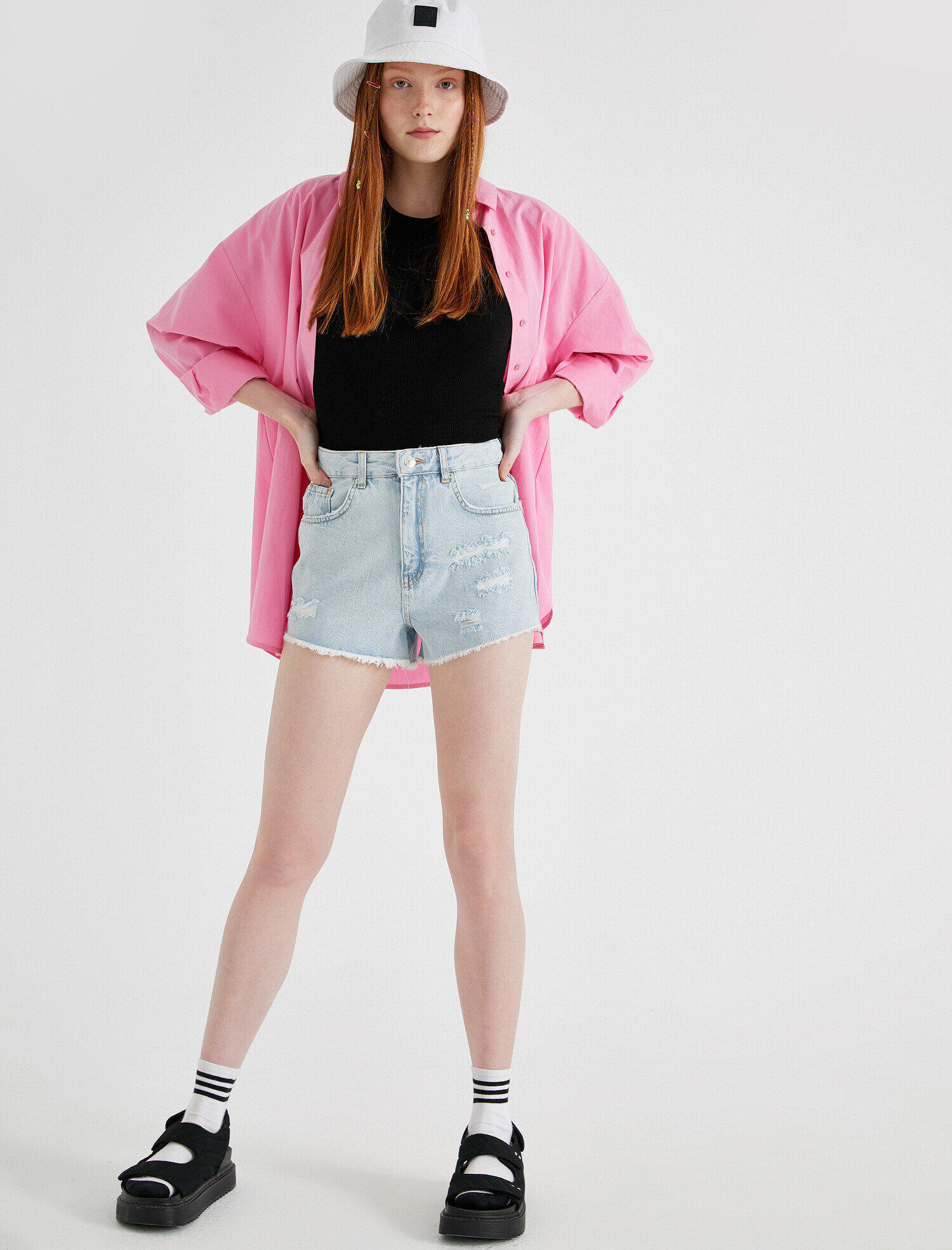   Yüksek Bel Kot Şort