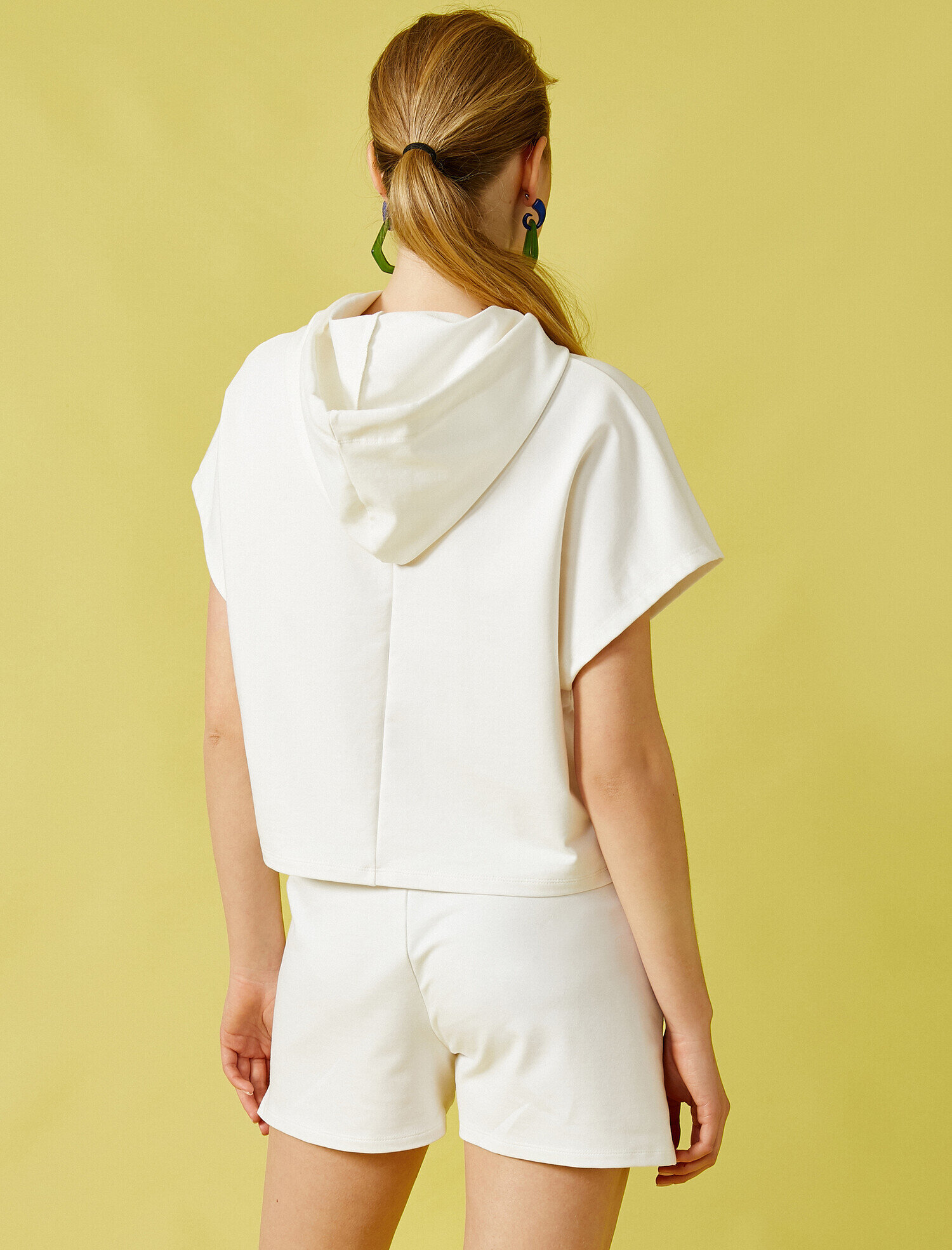   Kısa Kollu Sweatshirt Kapüşonlu Oversize