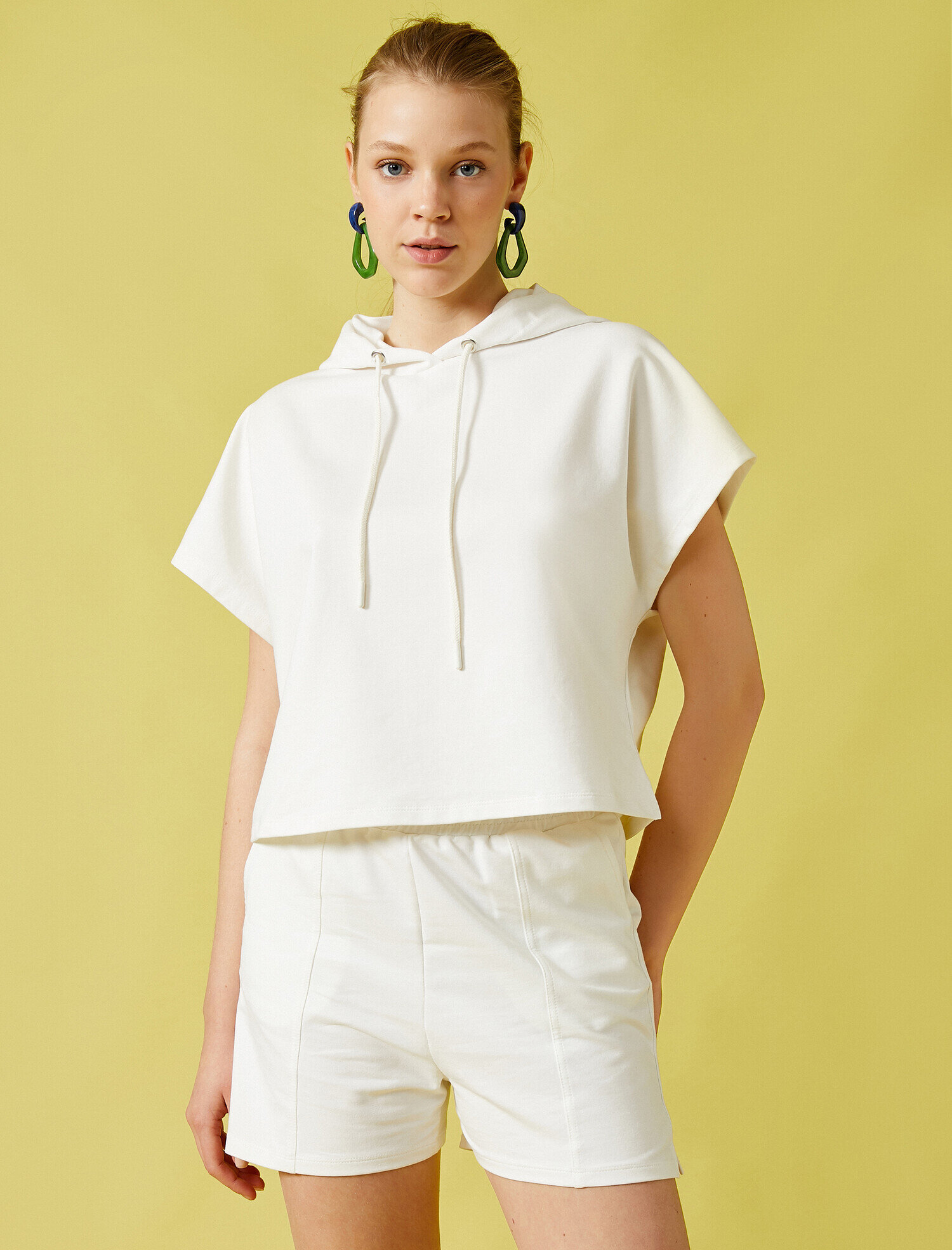   Kısa Kollu Sweatshirt Kapüşonlu Oversize