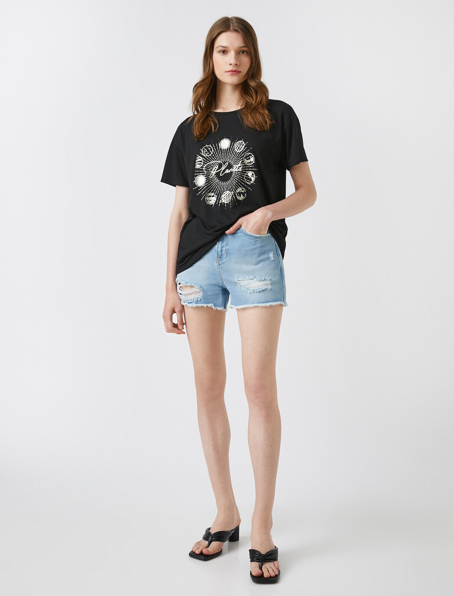   Baskılı Tişört Bisiklet Yaka