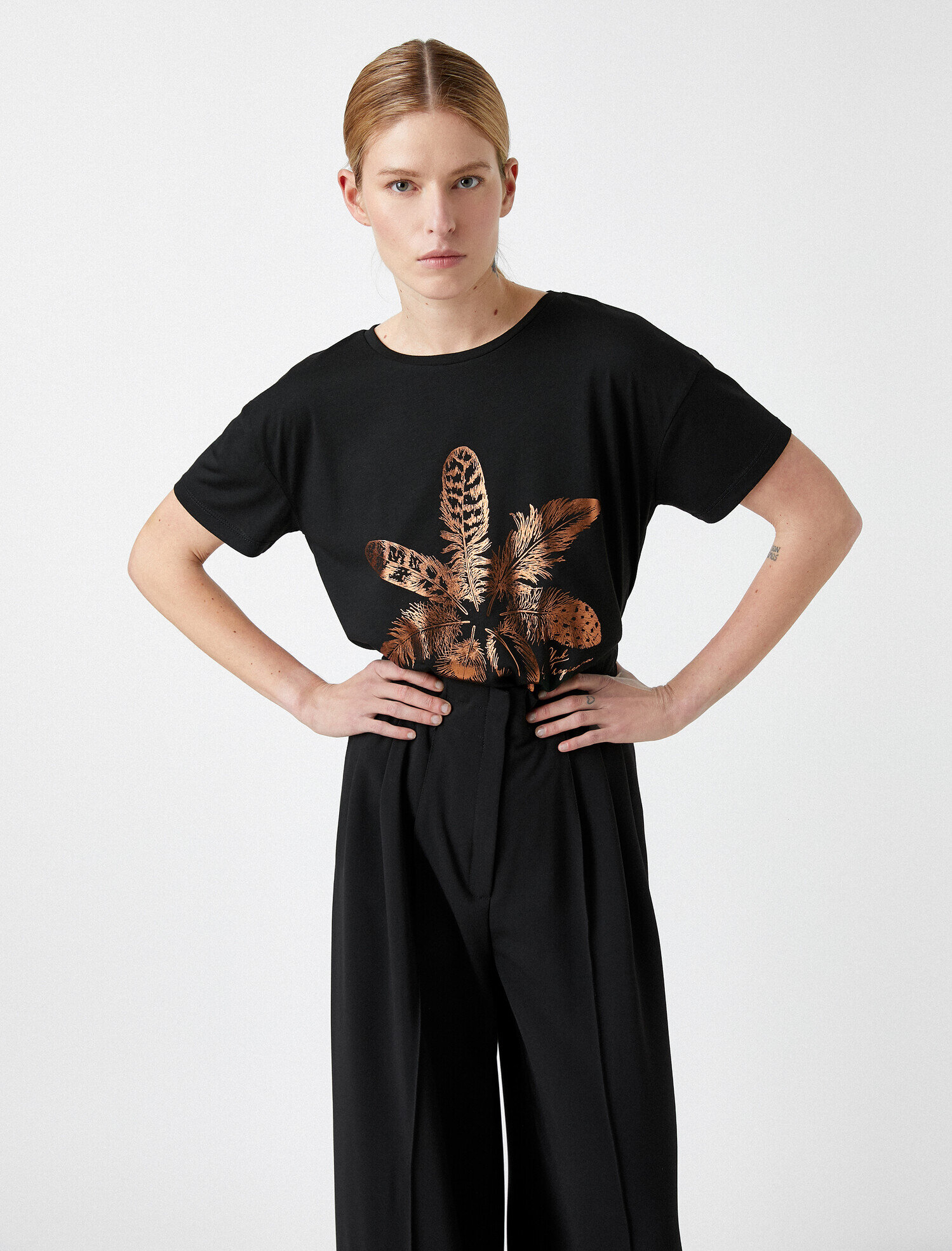   Baskılı Tişört Metalik Bisiklet Yaka Oversize