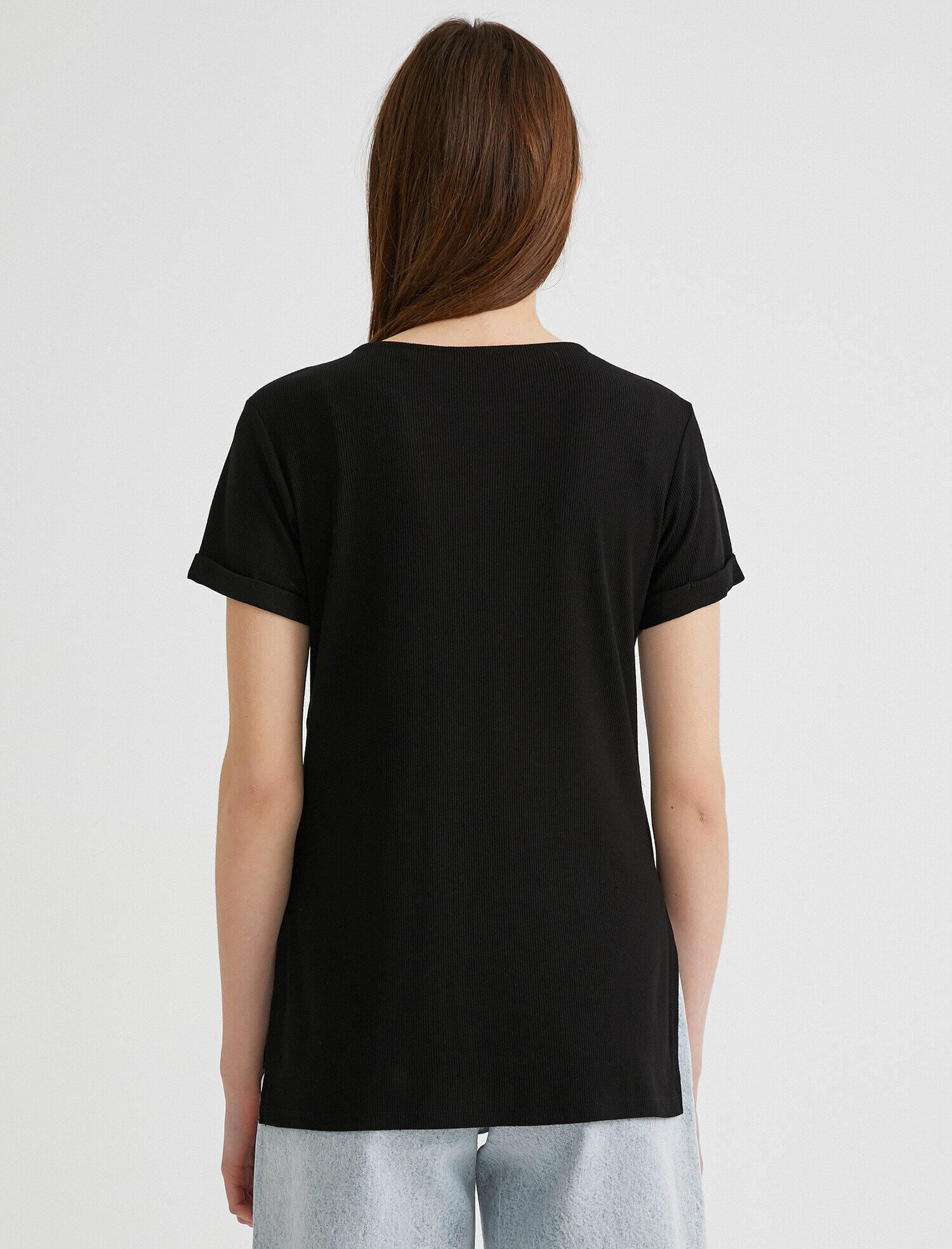   Yırtmaçlı Tişört Bisiklet Yaka