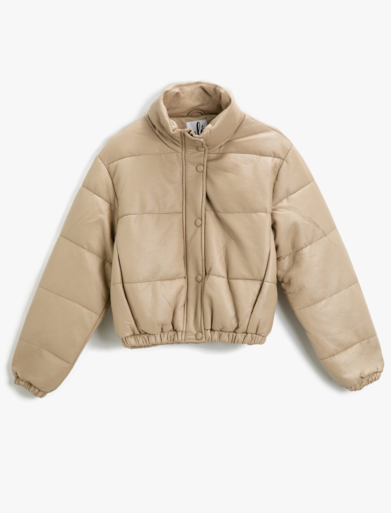   Fermuarlı Deri Görünümlü Puffer Ceket