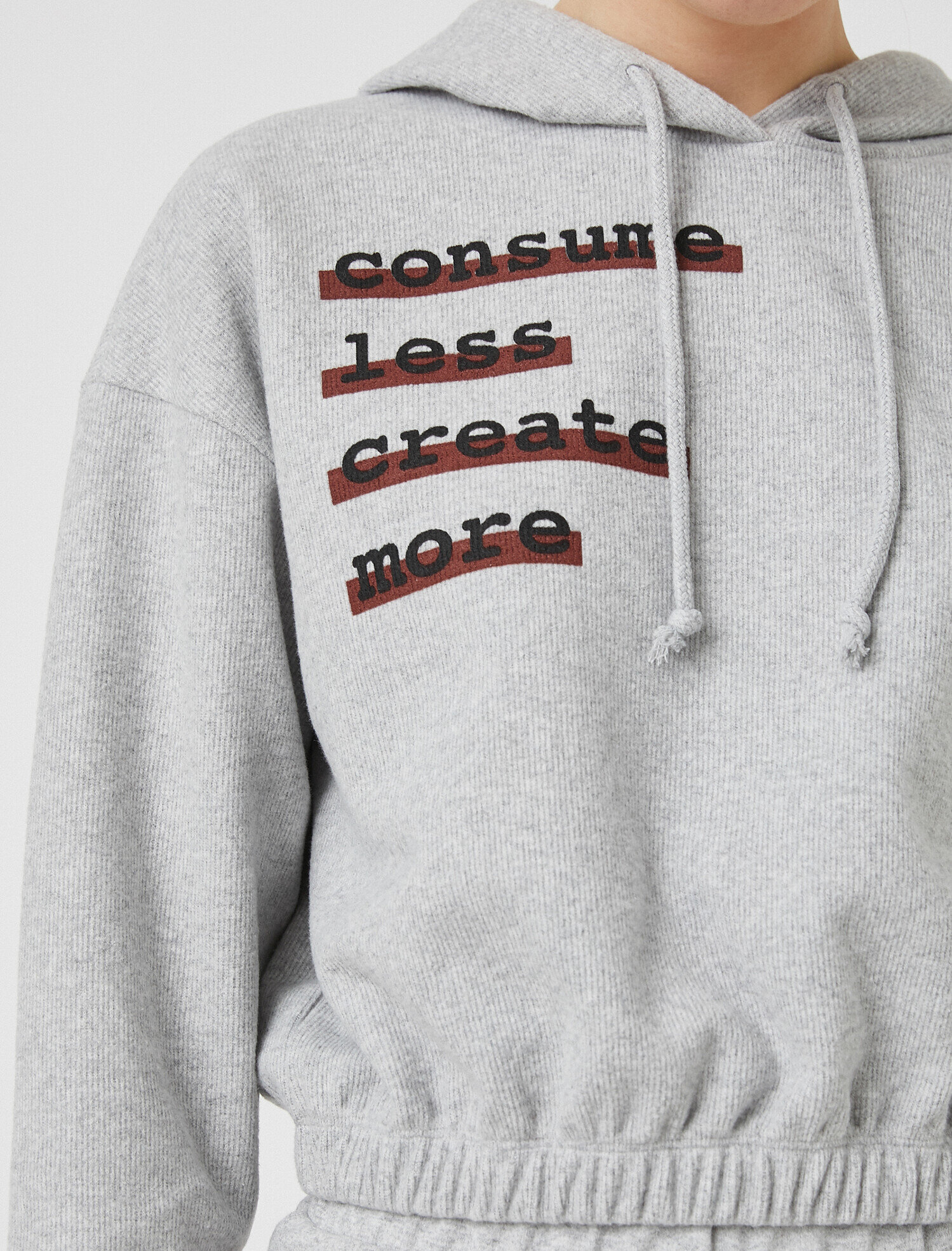   Crop Sweatshirt Kapüşonlu Fitilli Baskılı