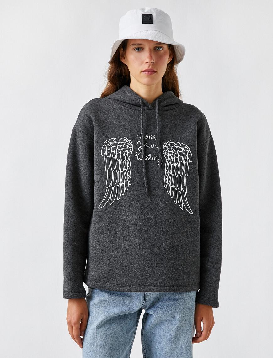   Kapüşonlu Baskılı Sweatshirt