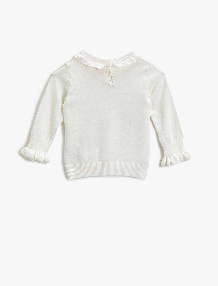 Kız Bebek Yakası Fırfırlı Kazak Kol Ucu Lastikli Fırfırlı