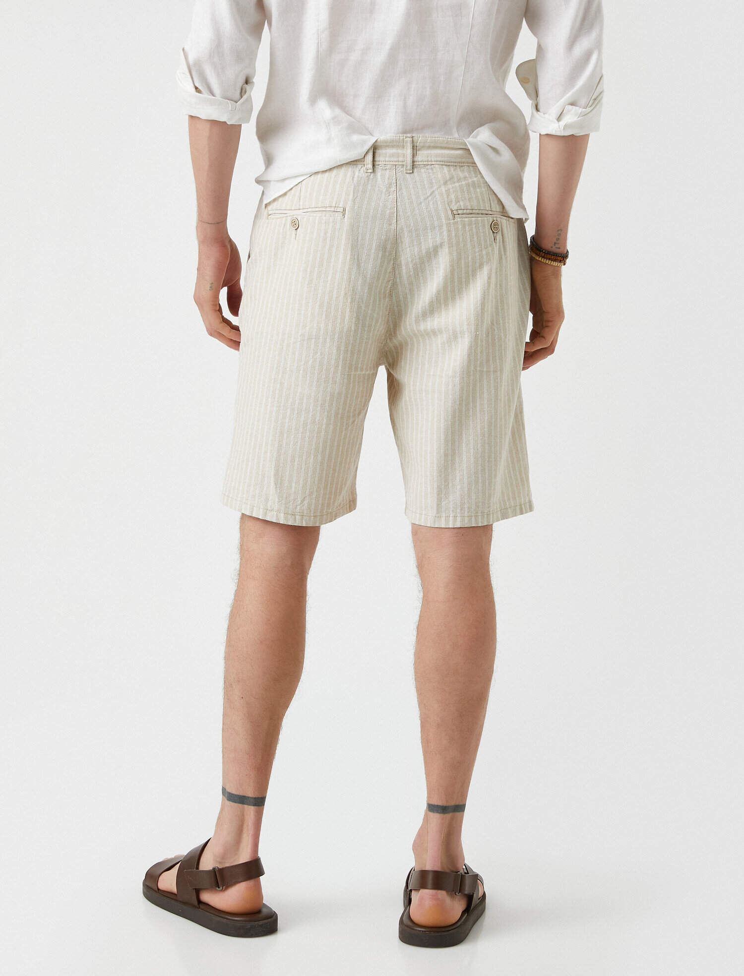   Keten Şort Çizgili