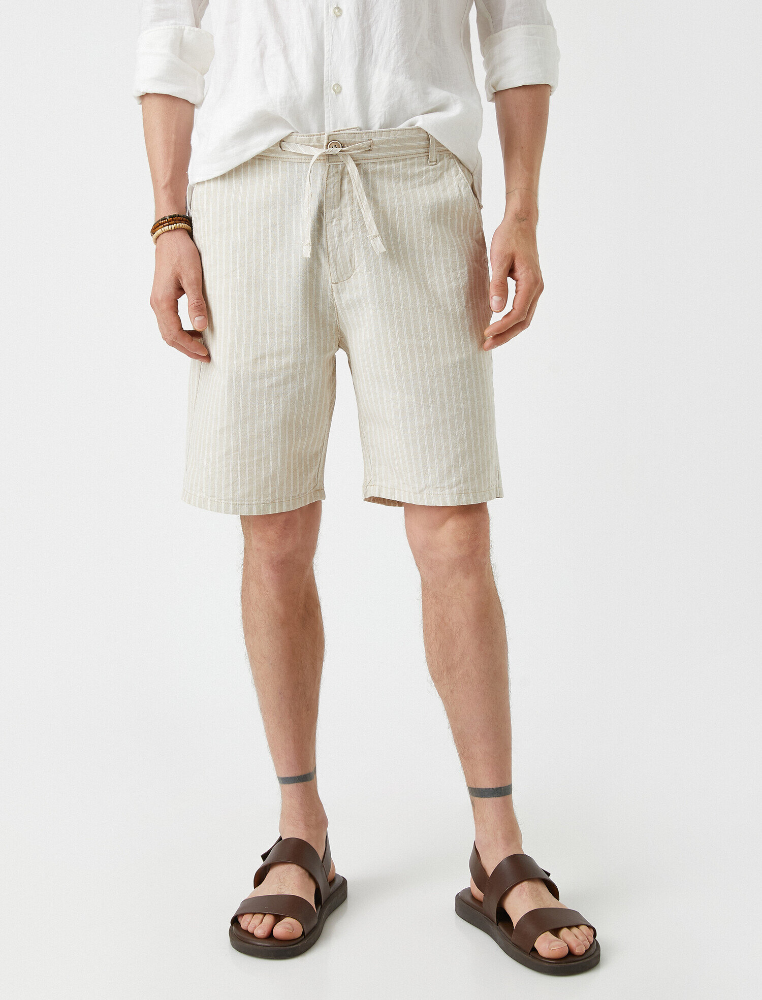   Keten Şort Çizgili