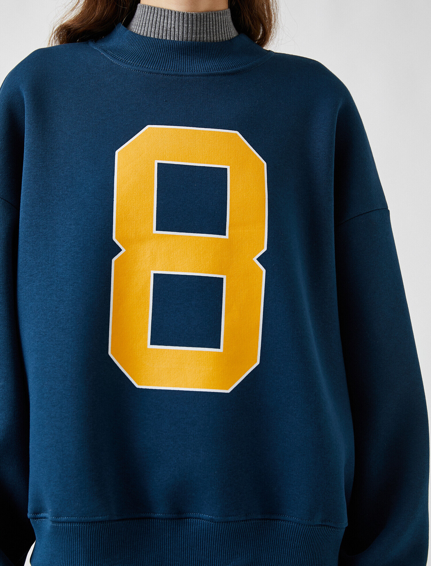   Yarım Balıkçı Baskılı Oversize Sweatshirt İçi Polarlı