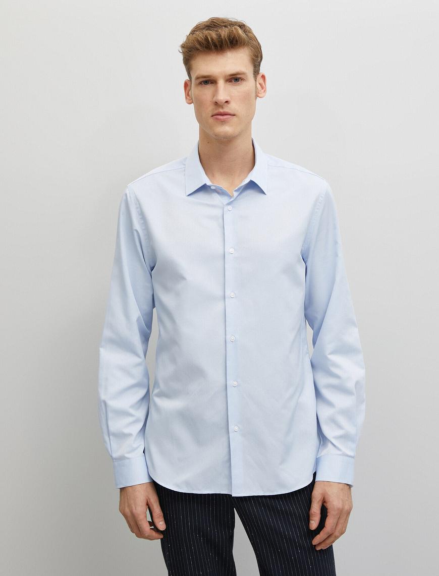   Klasik Yaka Uzun Kollu Basic Pamuklu Gömlek Non Iron