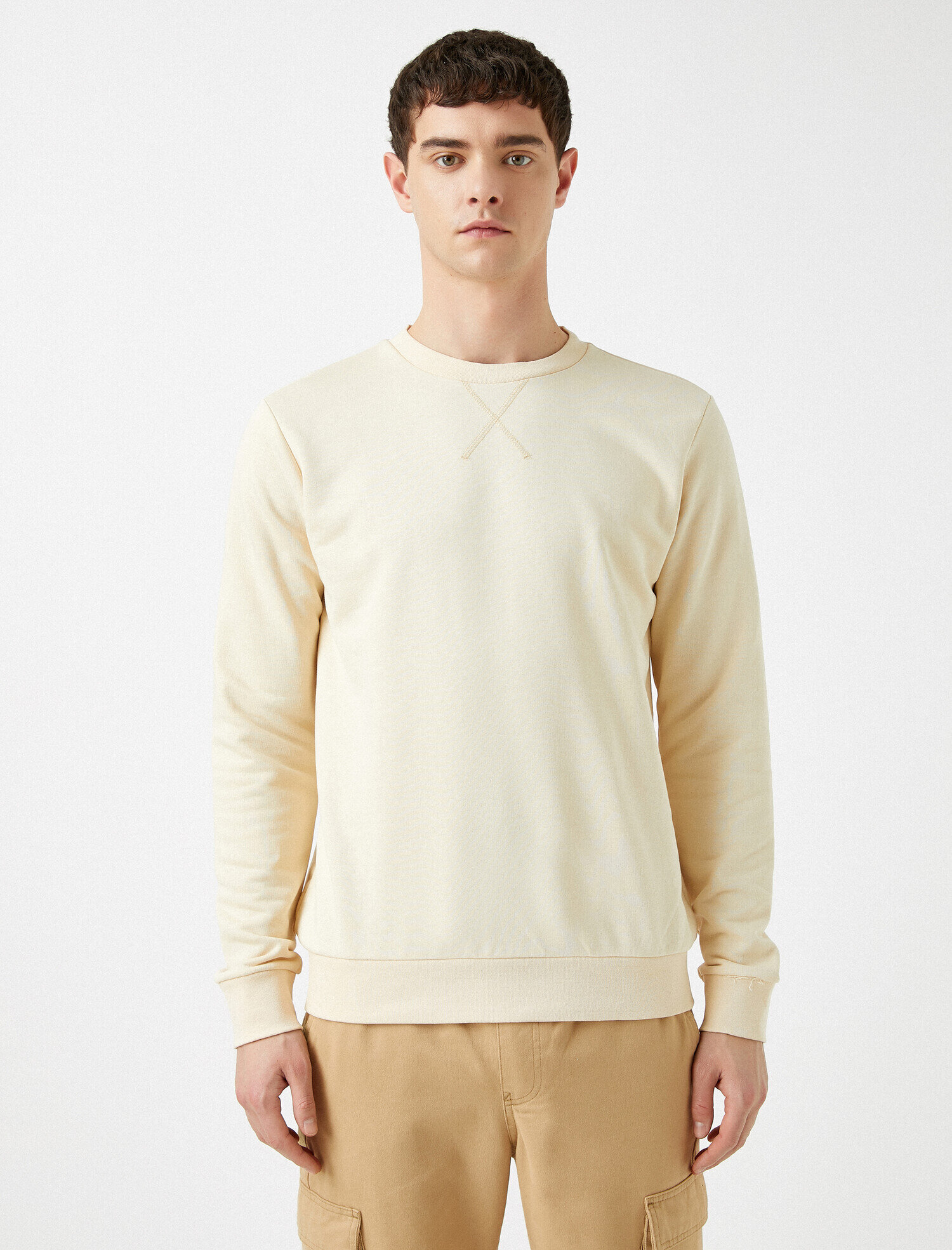 Pamuklu Basic Bisiklet Yaka Uzun Kollu Sweatshirt