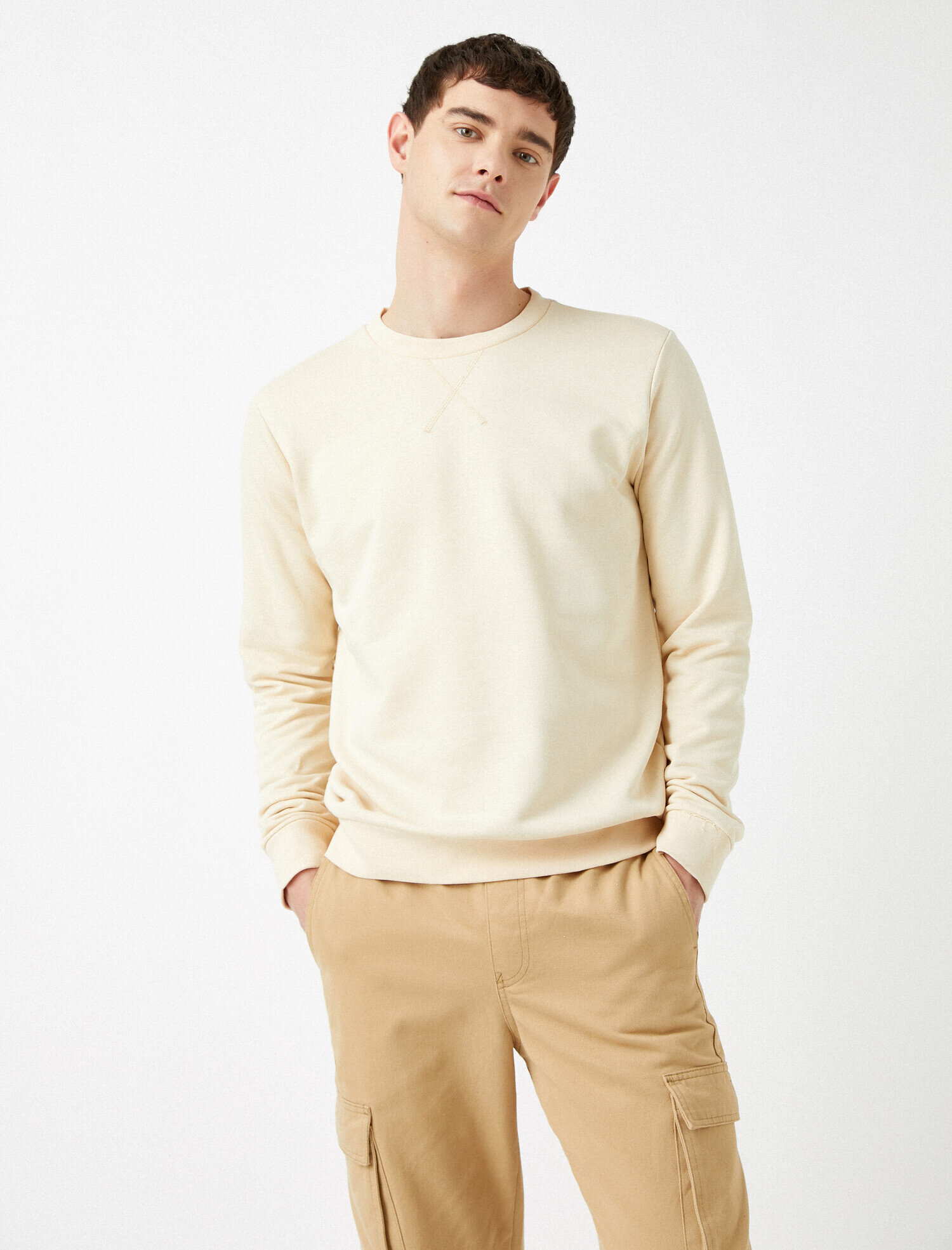 Pamuklu Basic Bisiklet Yaka Uzun Kollu Sweatshirt