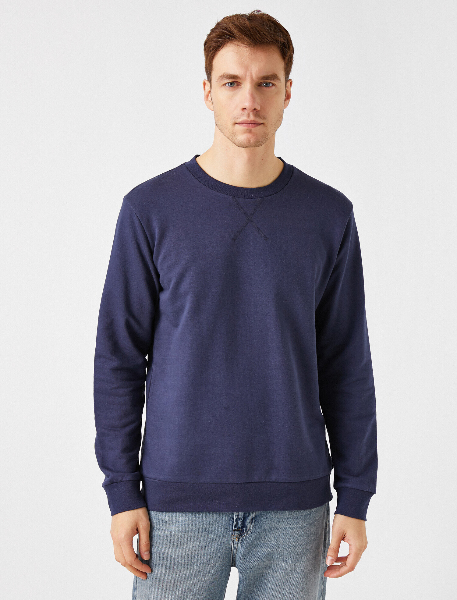   Pamuklu Basic Bisiklet Yaka Uzun Kollu Sweatshirt