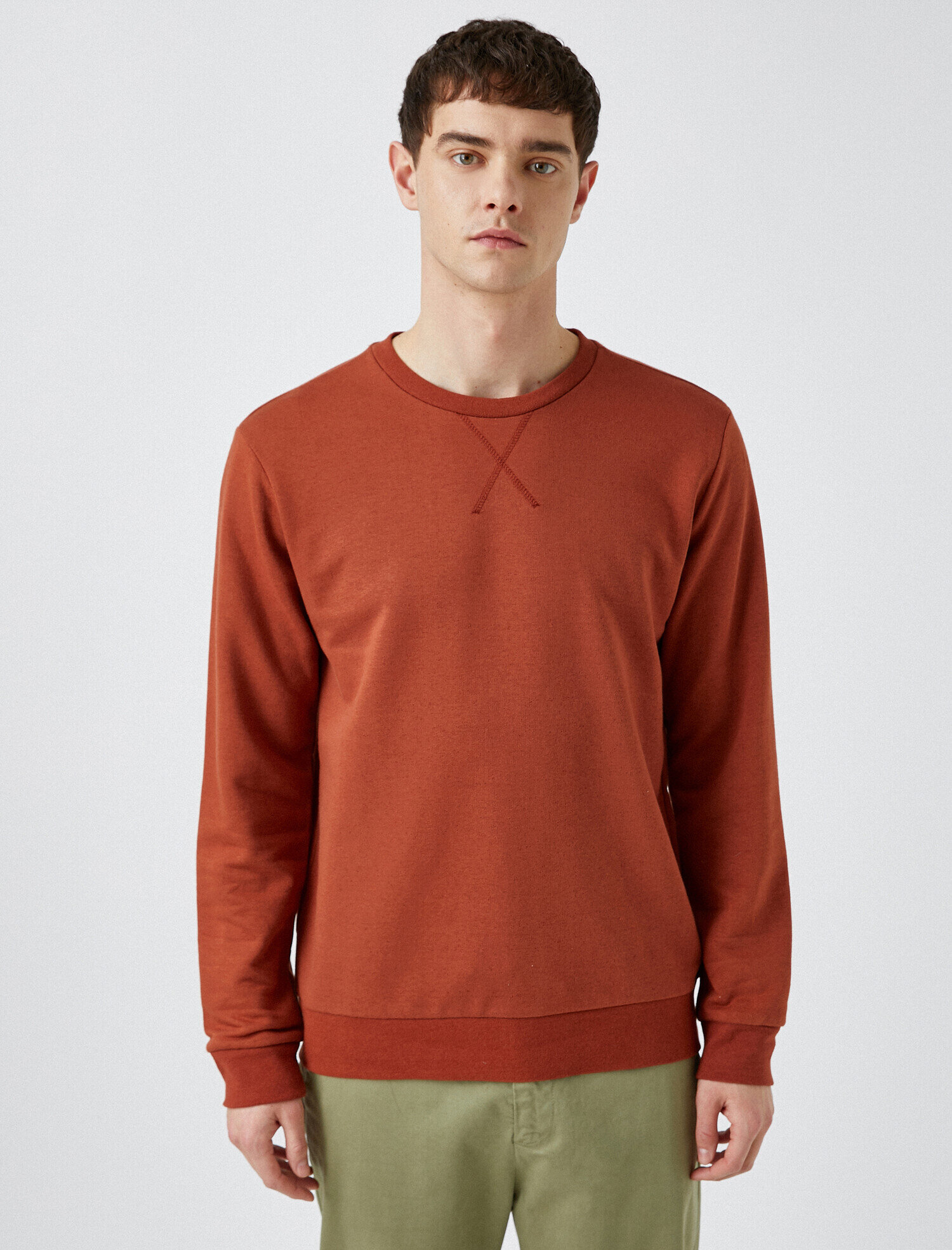   Pamuklu Basic Bisiklet Yaka Uzun Kollu Sweatshirt