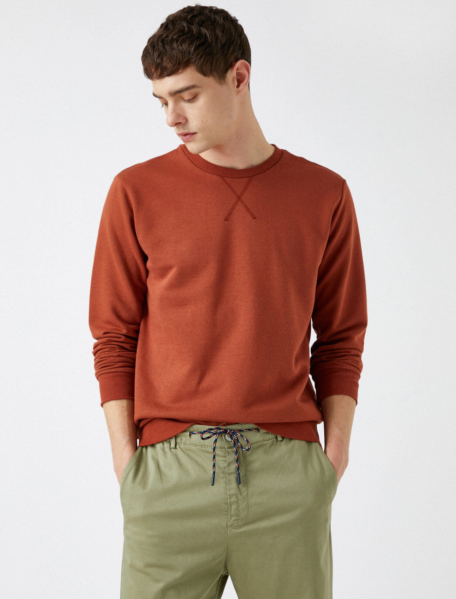   Pamuklu Basic Bisiklet Yaka Uzun Kollu Sweatshirt