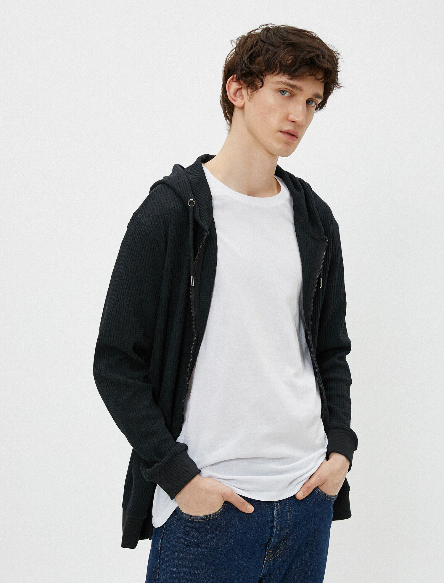   Kapşonlu Hırka Cepli Pamuklu