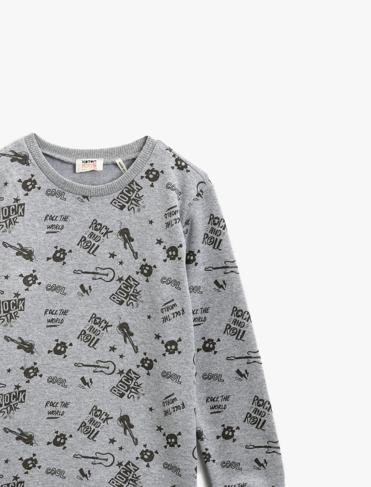  Erkek Çocuk Pamuklu Yazılı Baskılı Bisiklet Yaka Uzun Kollu Sweatshirt