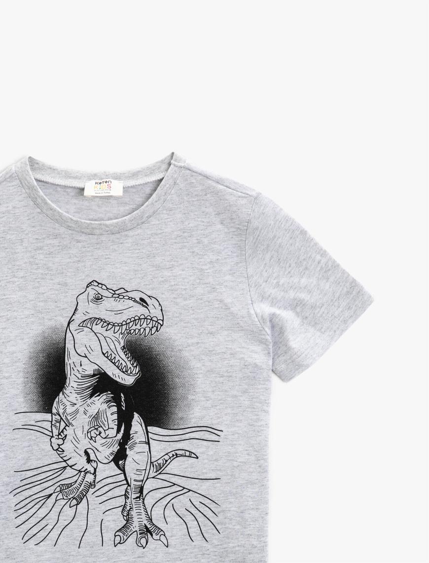  Erkek Çocuk Dinozor Baskılı Tişört  Kısa Kollu Pamuklu