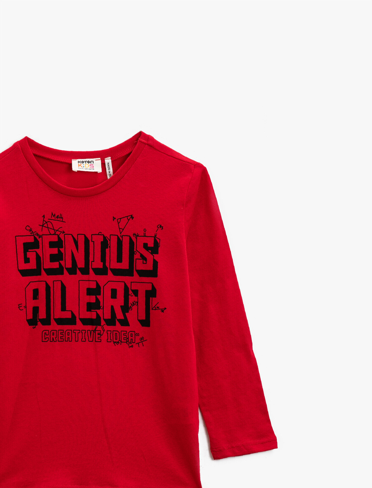  Erkek Çocuk Pamuklu Yazılı Baskılı Bisiklet Yaka Uzun Kollu Tişört