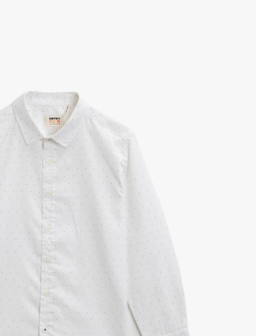  Erkek Çocuk Pamuklu Puantiyeli Klasik Yaka Uzun Kollu Gömlek