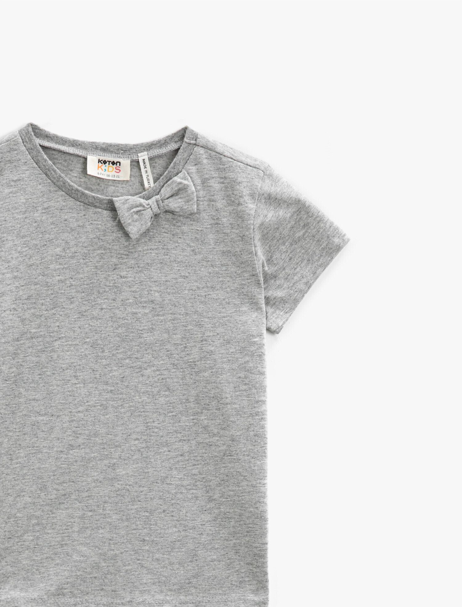  Kız Çocuk Fiyonklu Tişört Pamuklu Kısa Kollu