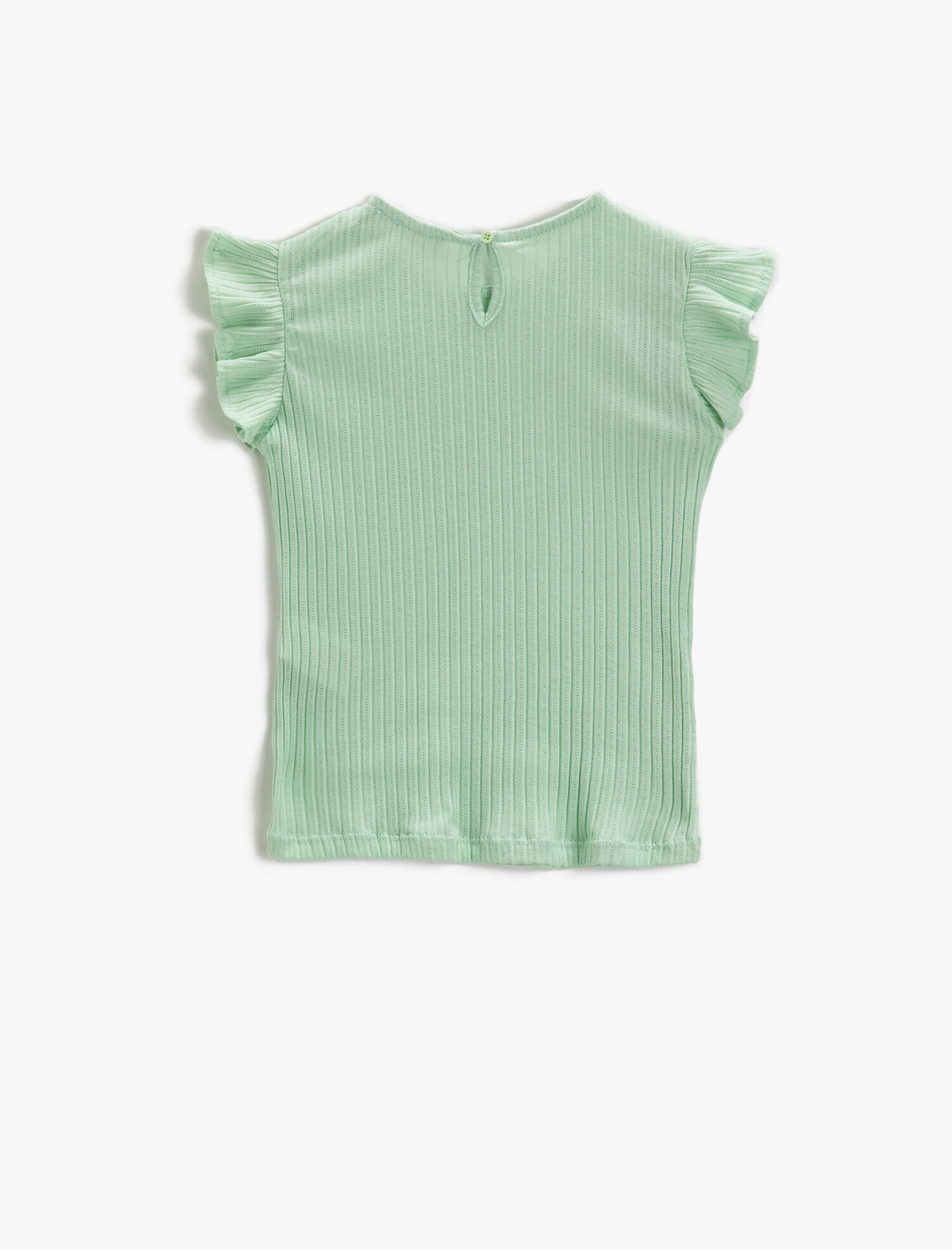  Kız Çocuk Kolları Fırfırlı Bisiklet Yaka Pamuklu Kısa Kollu Tişört