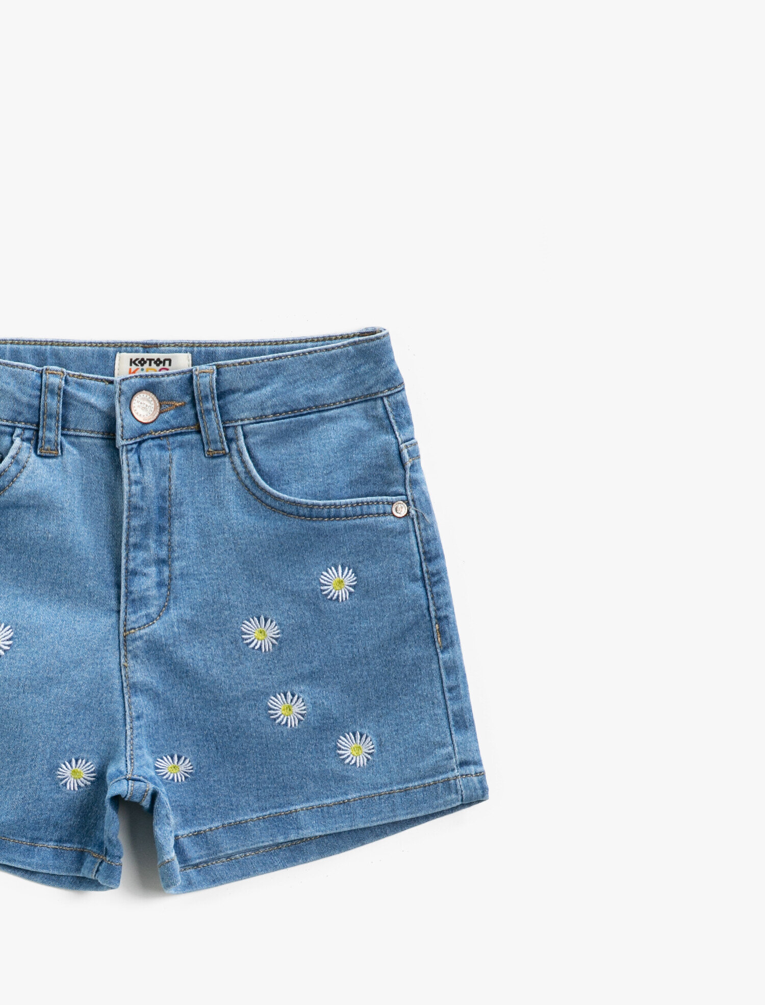  Kız Çocuk Çiçekli Jean Şort İşlemeli Pamuklu