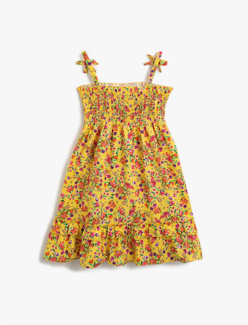  Kız Çocuk Çiçekli Yazlık Elbise Pamuklu