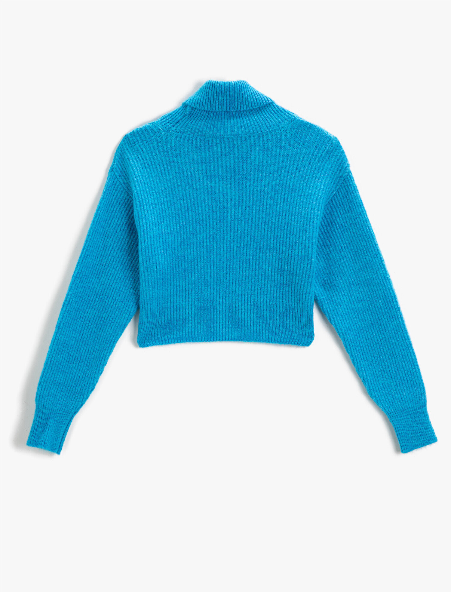   Crop Balıkçı Yaka Fitilli Triko Kazak