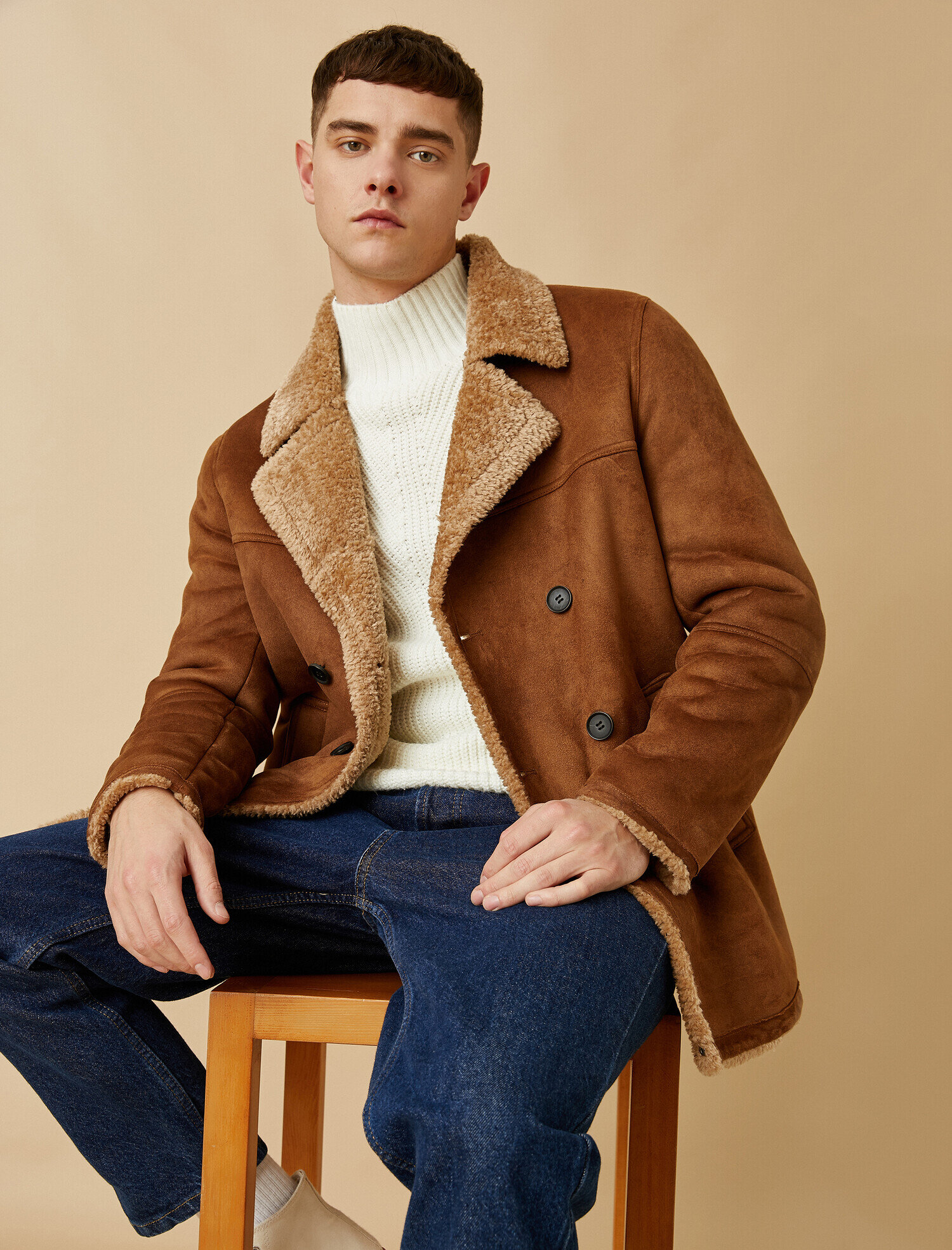   Süet Görünümlü Şerpalı Kaban