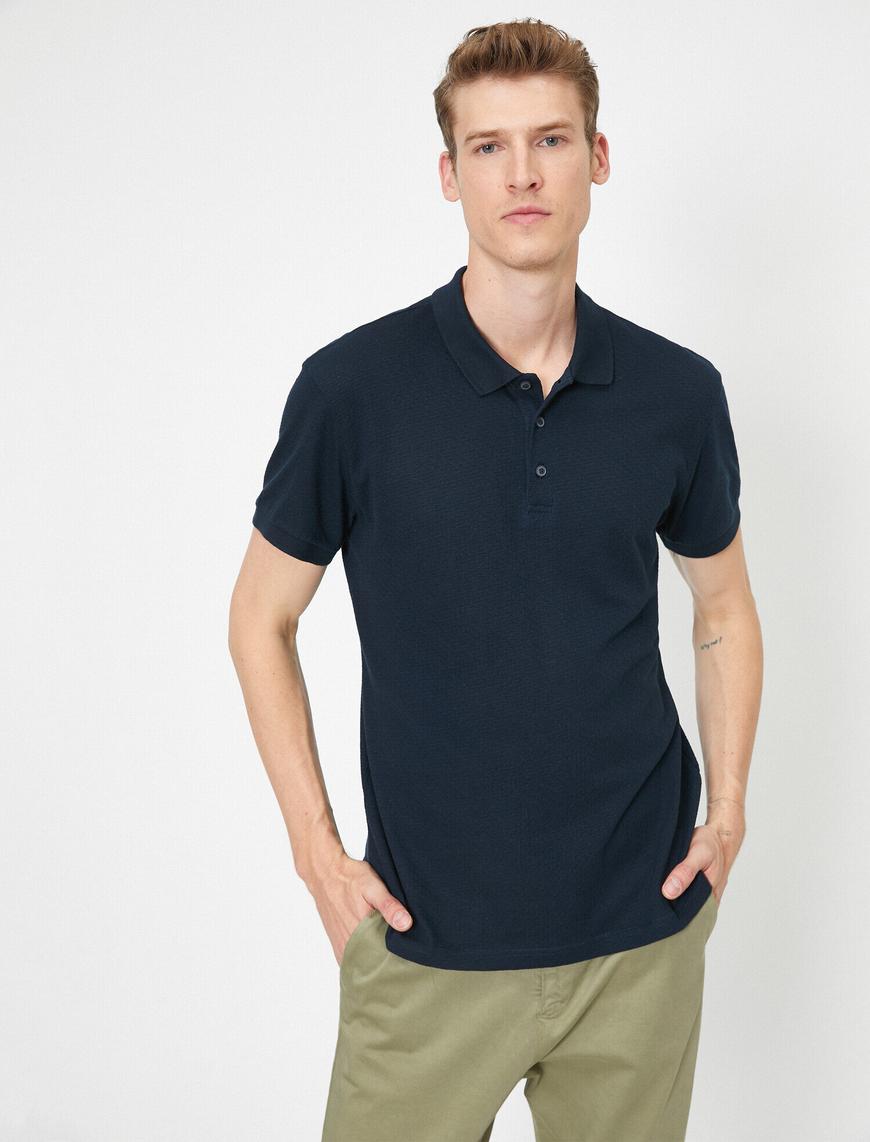   Polo Yaka Dokulu Kumaş Slim Fit Basic Tişört