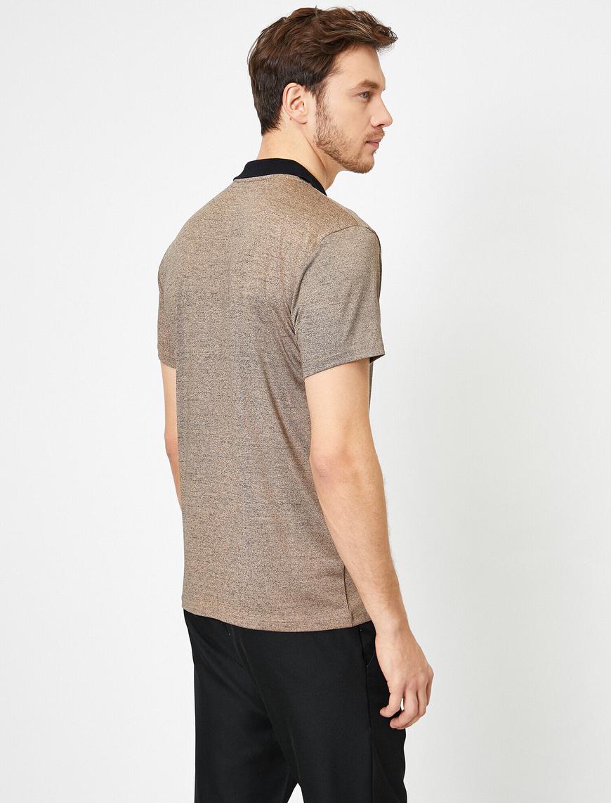   Polo Yaka Muline Kumaş Kontrast Yaka Detaylı Slim Fit Tişört