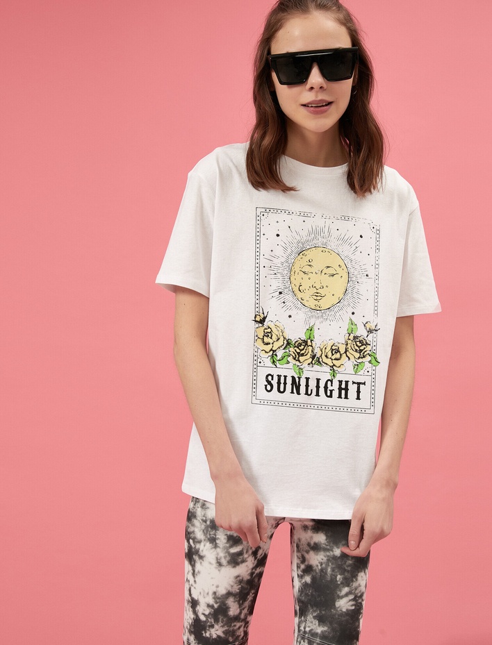  Baskılı Tişört Bisiklet Yaka Pamuklu