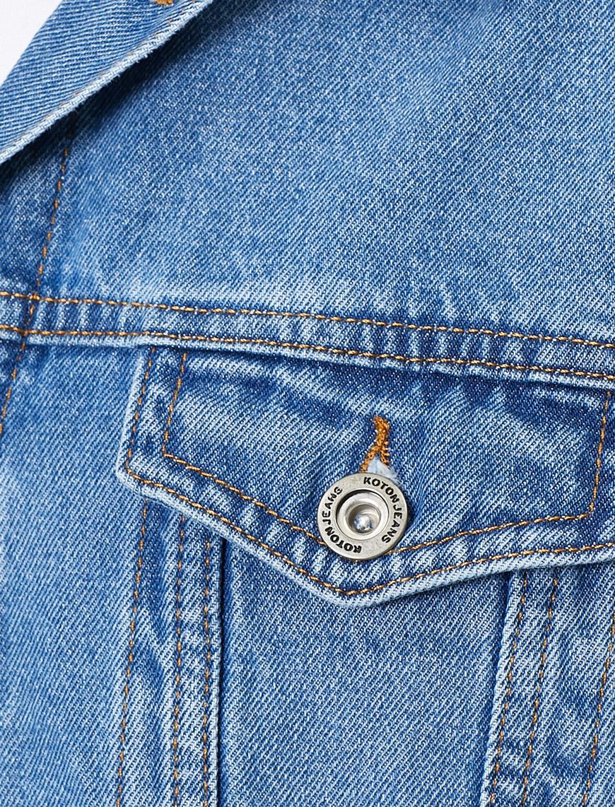   Düğmeli Cep Detaylı %100 Pamuk Jean Ceket