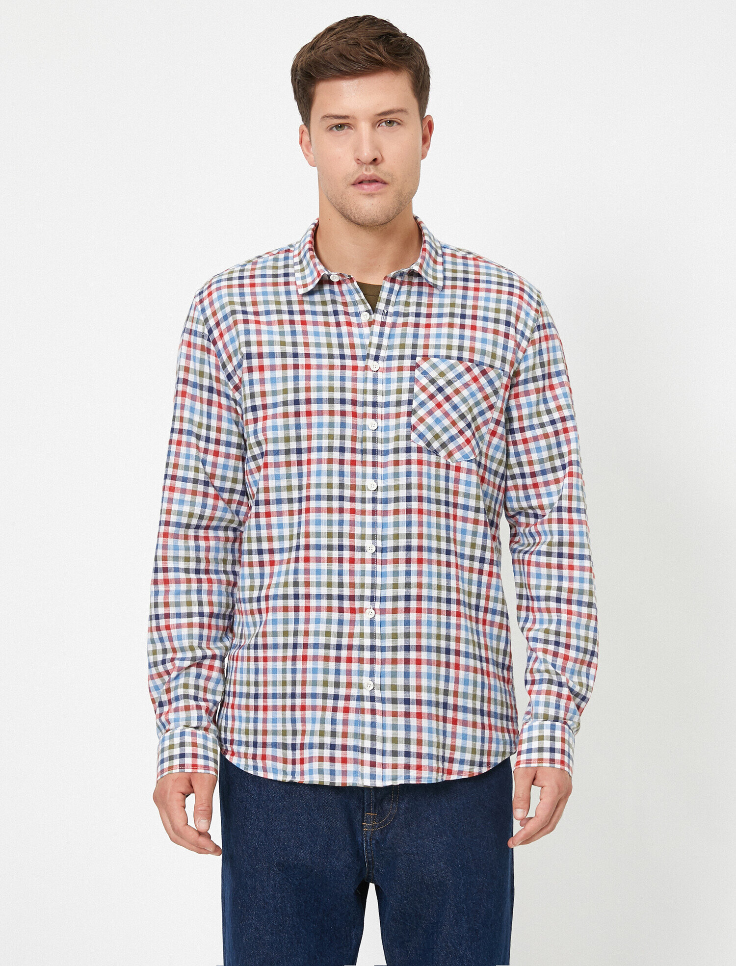   Kareli Cep Detaylı Gömlek