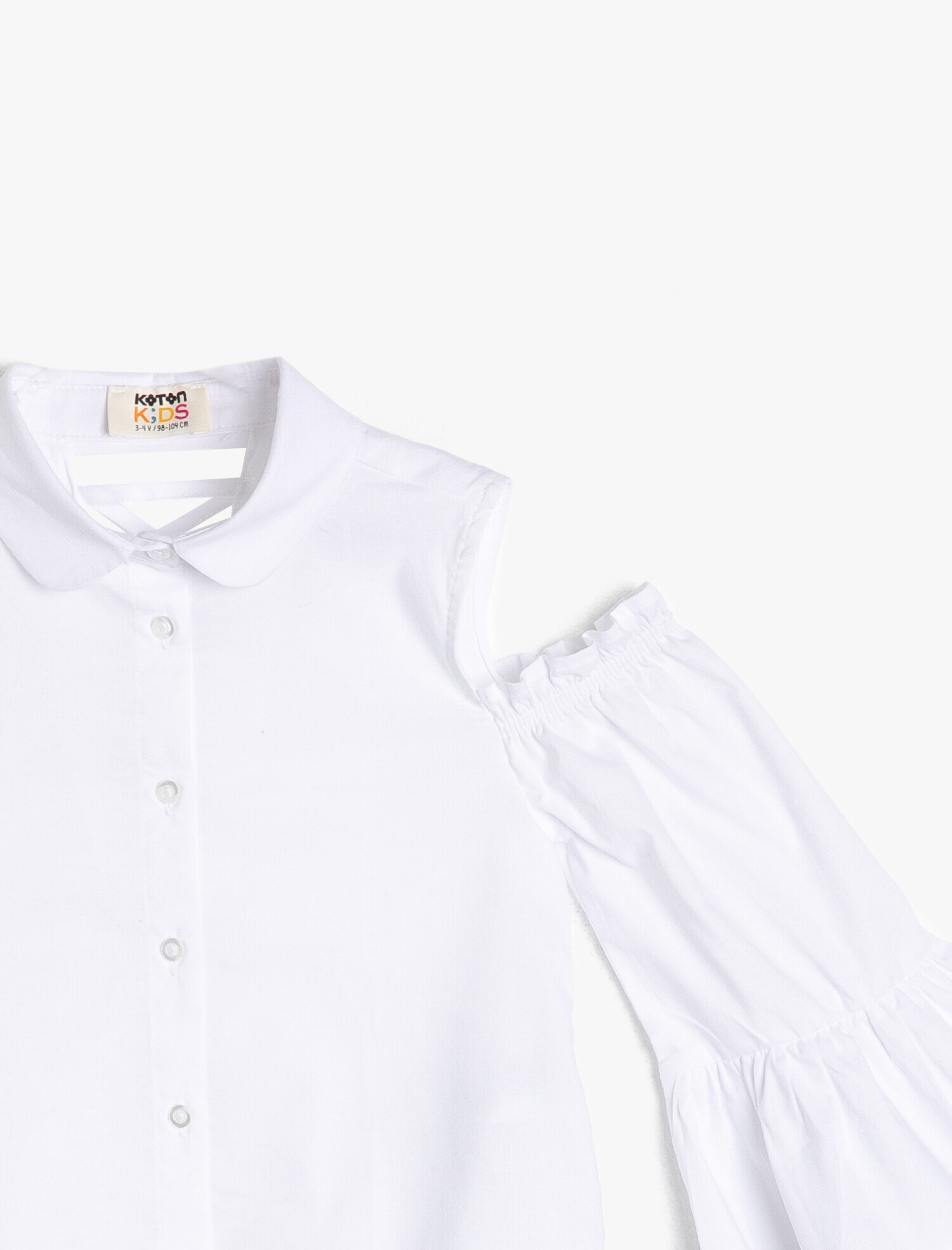  Kız Çocuk Poplin Kumaştan Arkası Çapraz Bağlamalı Omzu Açık Uzun Kollu Gömlek