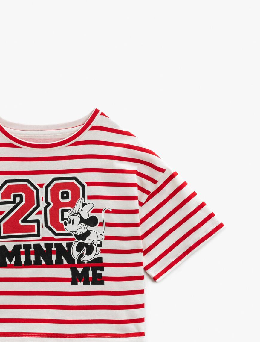  Kız Çocuk Minnie Mouse Tişört Çizgili Lisanslı Pamuklu