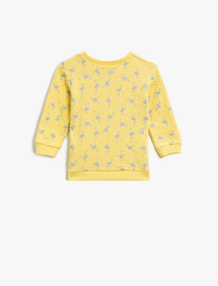 Kız Bebek Pamuklu Baskılı Bisiklet Yaka Uzun Kollu Sweatshirt