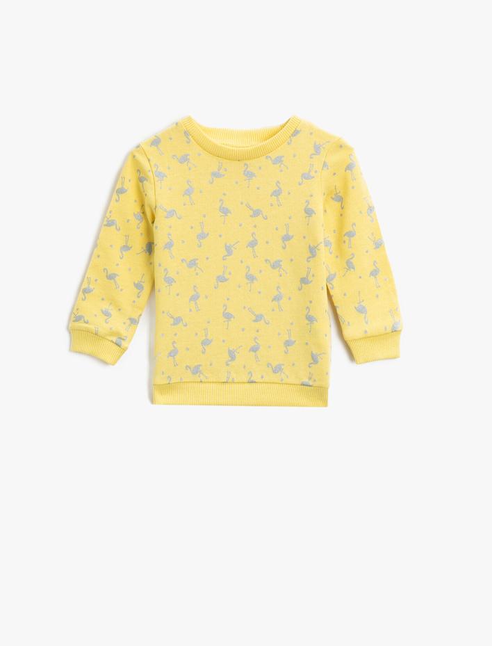 Kız Bebek Pamuklu Baskılı Bisiklet Yaka Uzun Kollu Sweatshirt