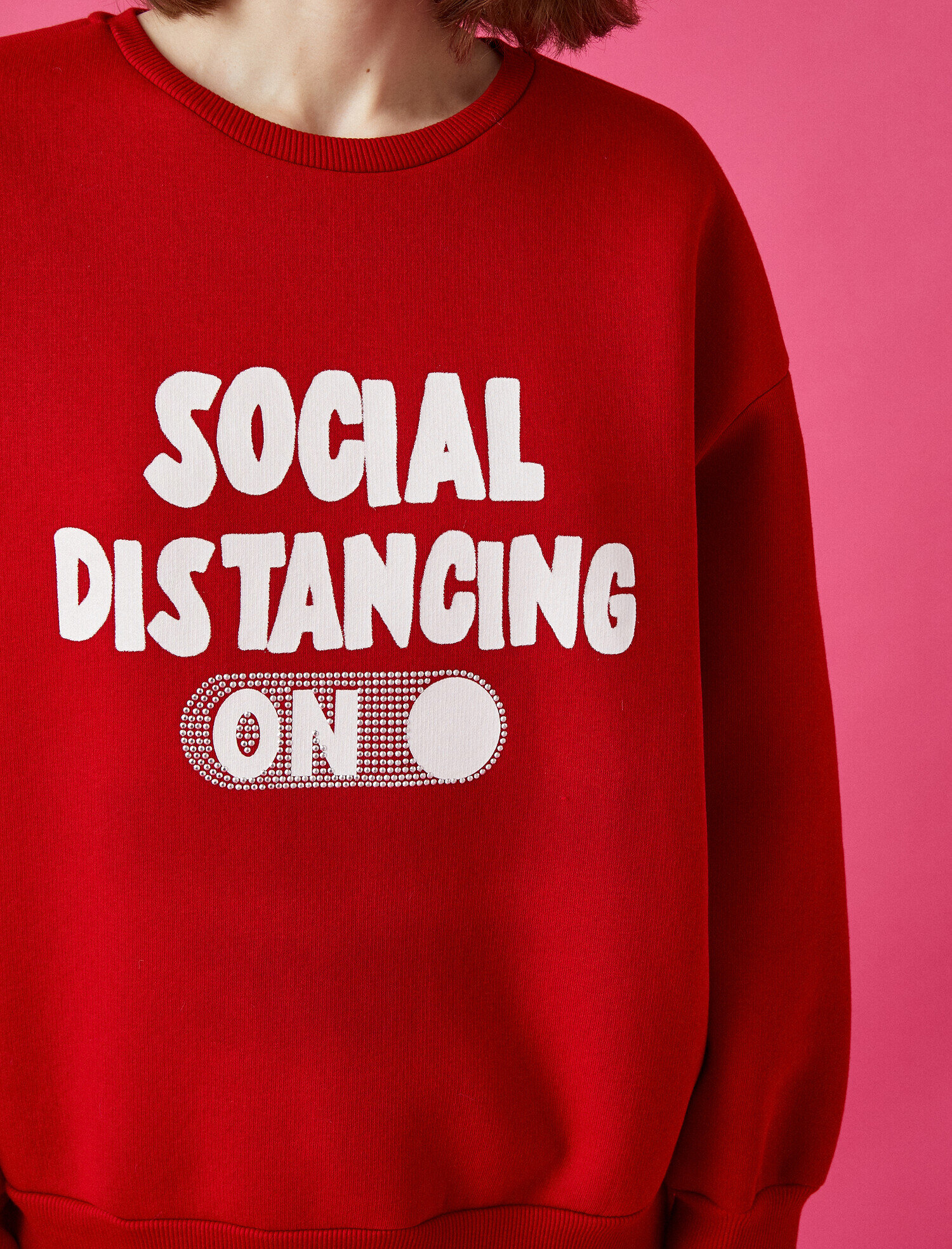   Pamuklu Bisiklet Yaka Yazılı Baskılı Sweatshirt