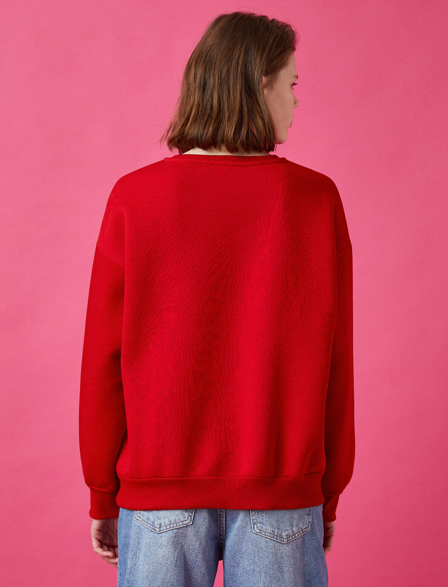   Pamuklu Bisiklet Yaka Yazılı Baskılı Sweatshirt