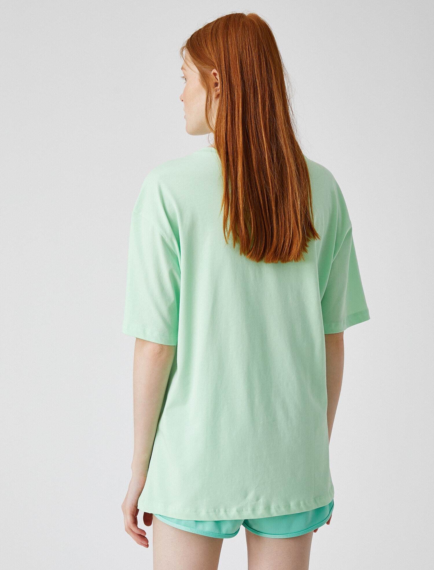   Desenli Tişört Bisiklet Yaka Pamuklu Oversize