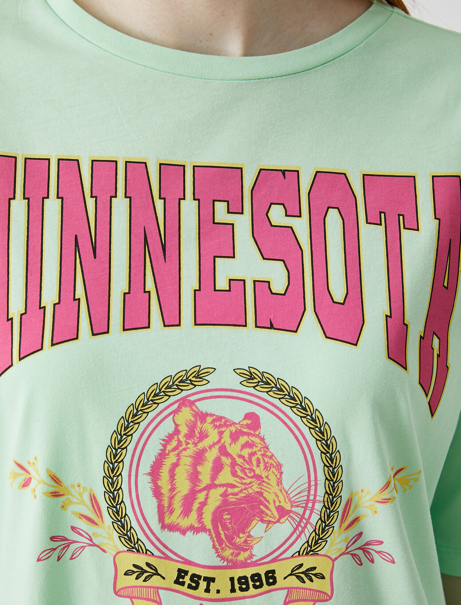   Desenli Tişört Bisiklet Yaka Pamuklu Oversize