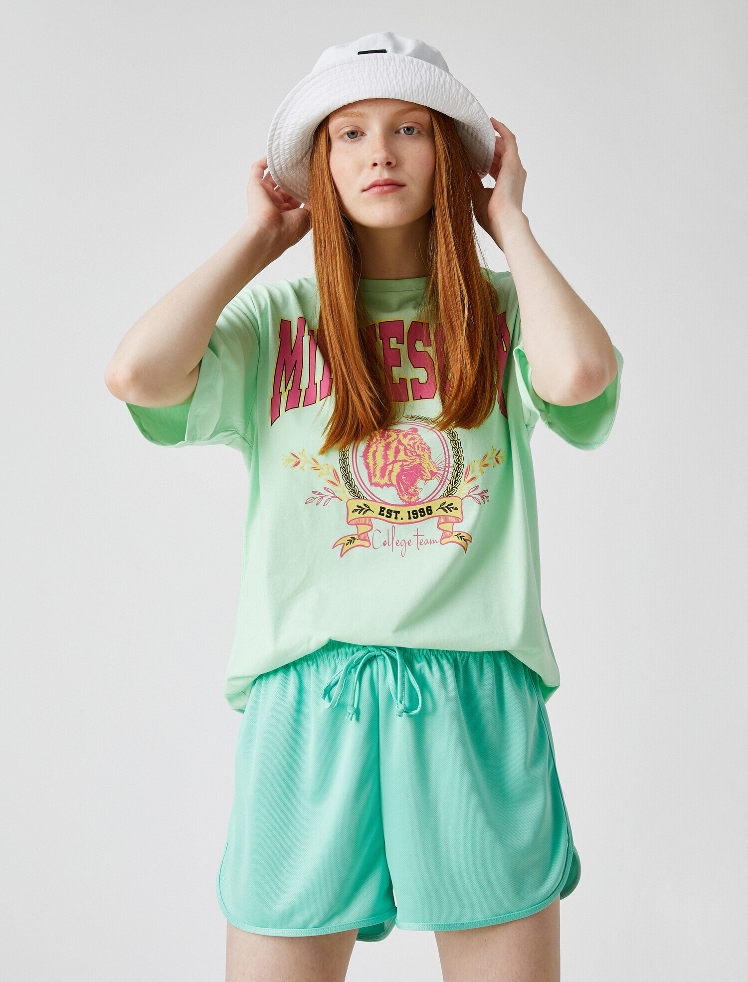   Desenli Tişört Bisiklet Yaka Pamuklu Oversize