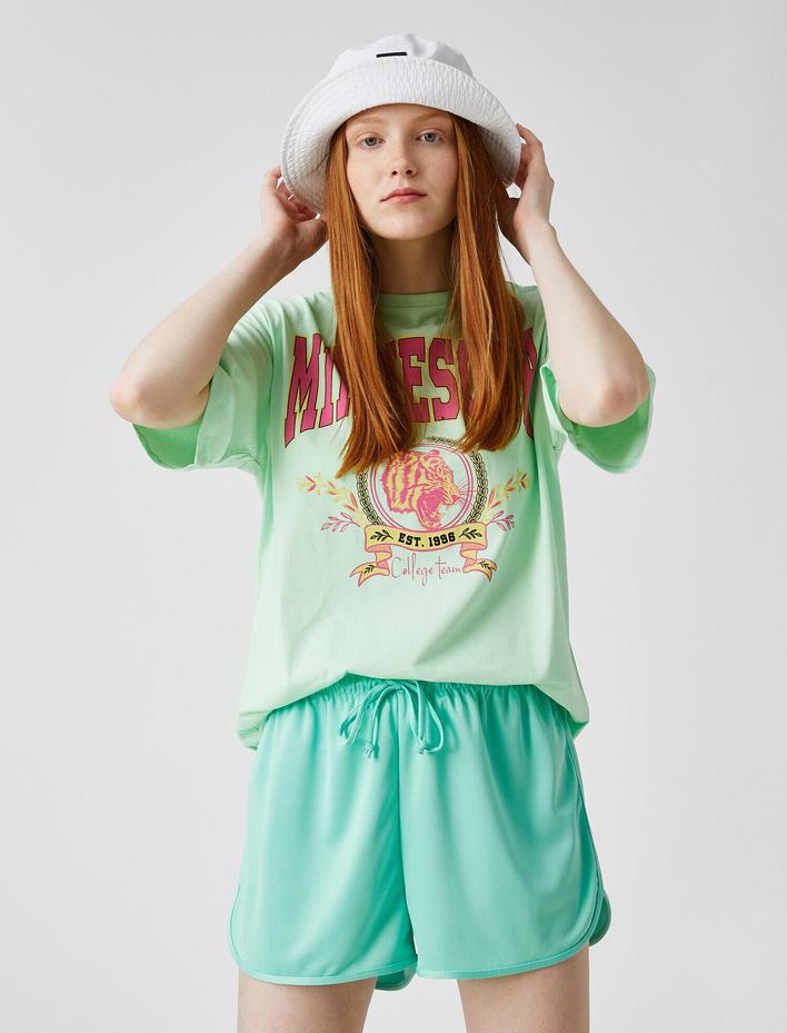  Desenli Tişört Bisiklet Yaka Pamuklu Oversize