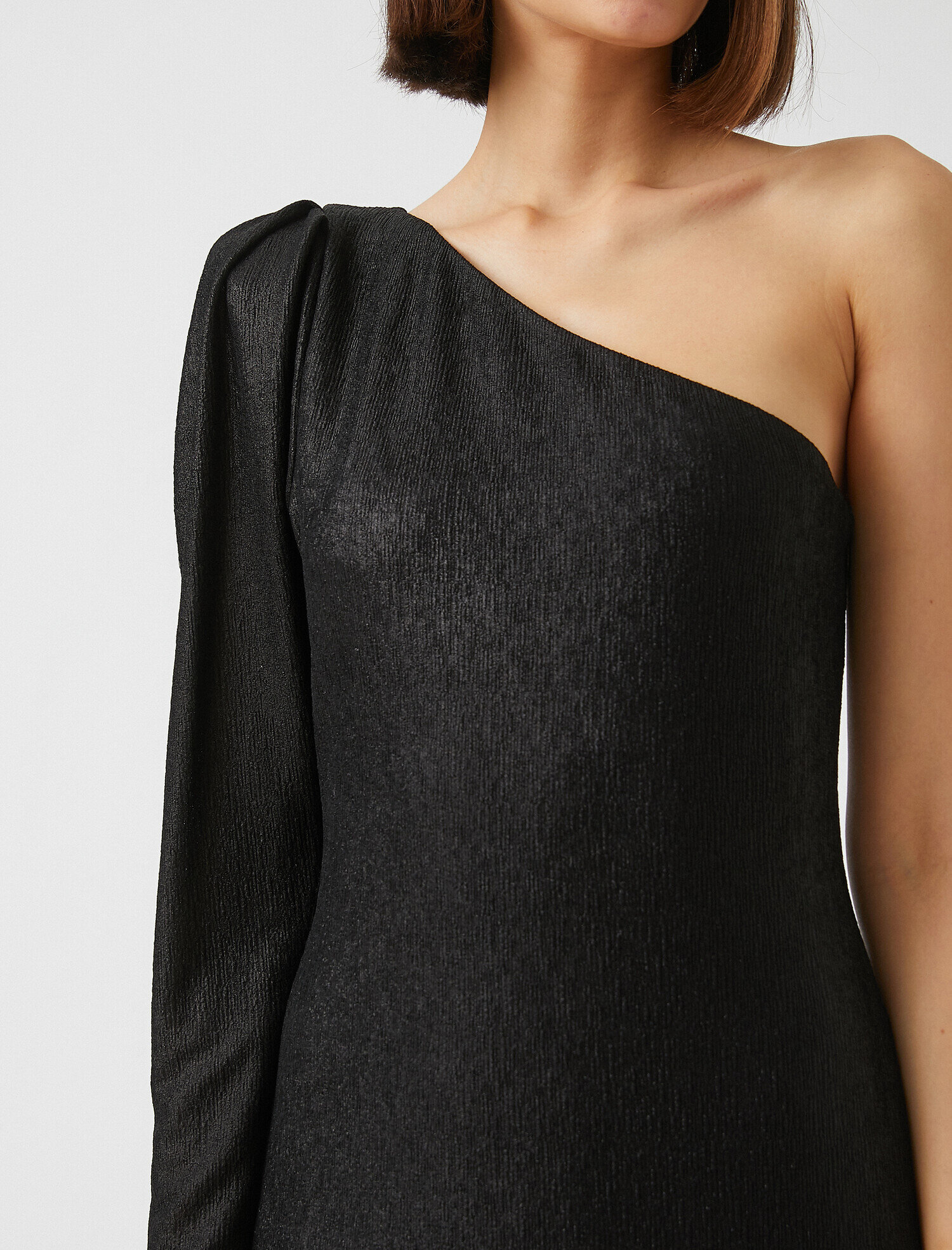   Tek Omuz Abiye Elbise Uzun Kollu Kısa