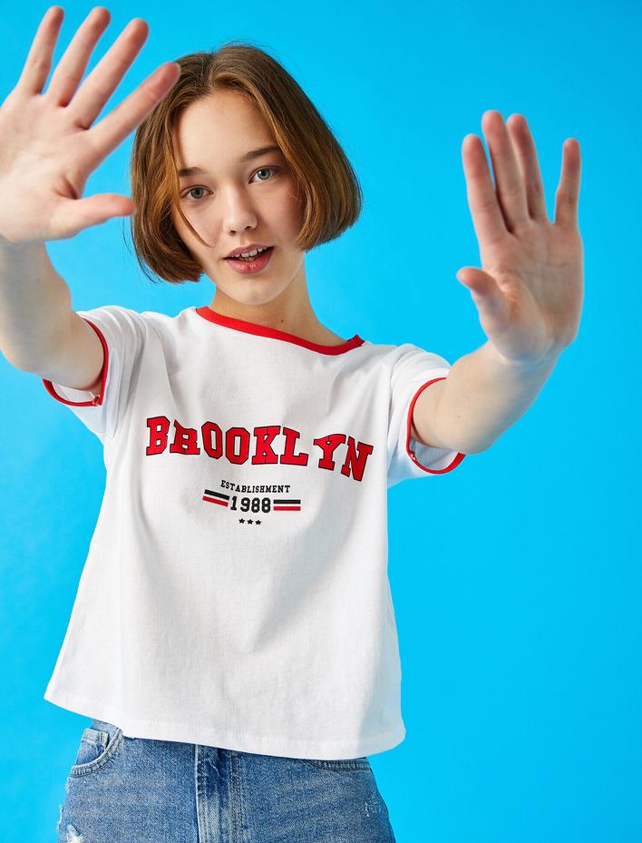  Yazılı Baskılı Tişört Bisiklet Yaka Pamuklu