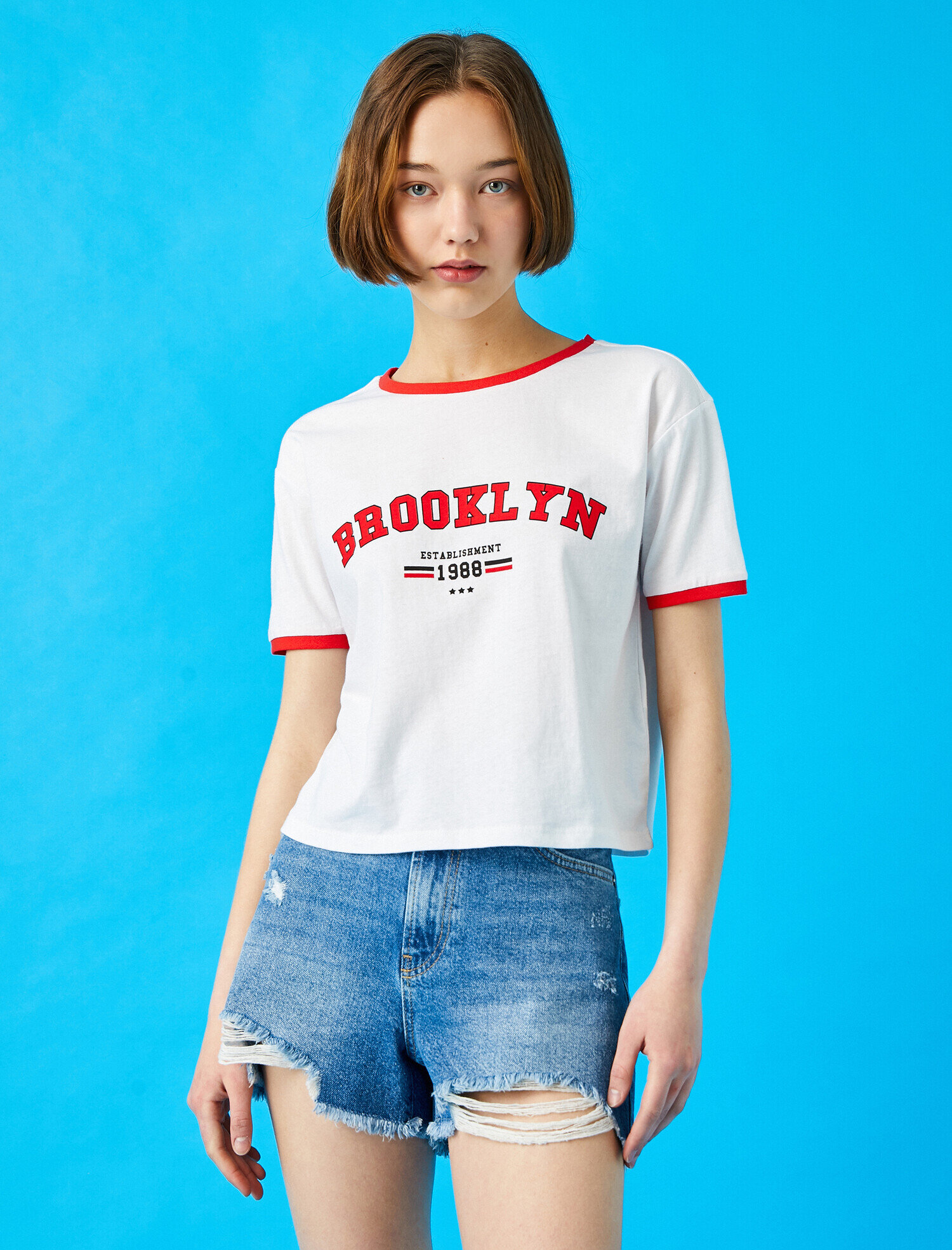   Yazılı Baskılı Tişört Bisiklet Yaka Pamuklu